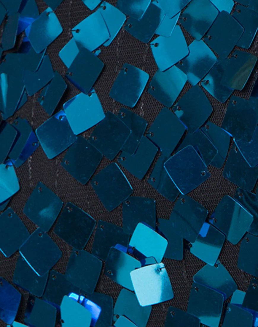 Frankie Slip Dress in Square Sequin Teal - Image 5