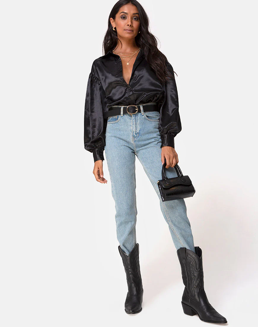Frantic Longsleeve Blouse in Satin Black - Image 3