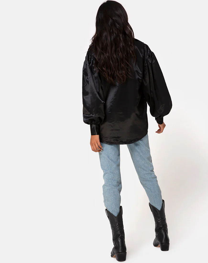 Frantic Longsleeve Blouse in Satin Black - Image 4