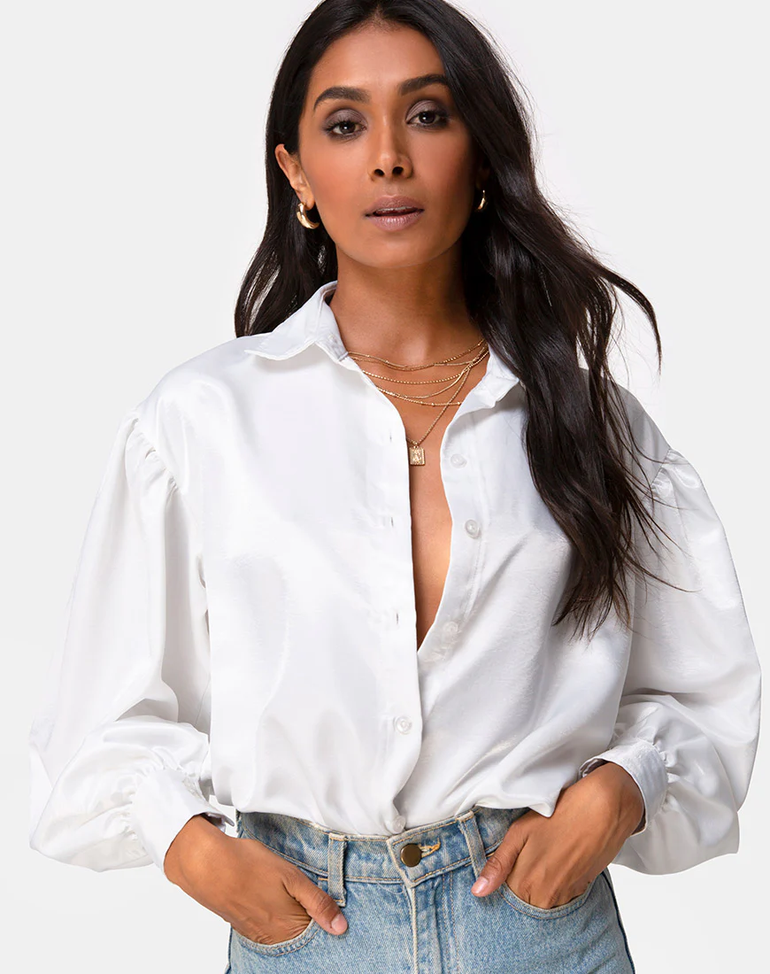 Frantic Longsleeve Blouse in Satin Ivory - Image 2