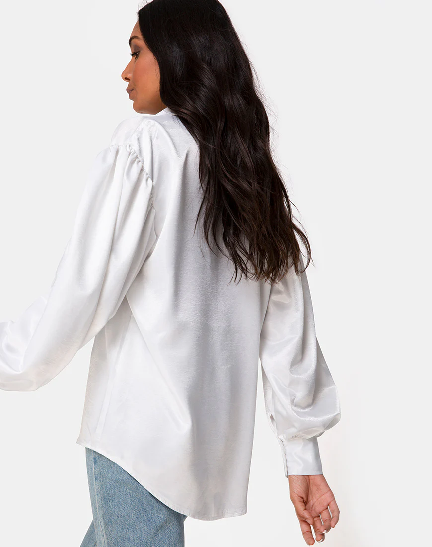 Frantic Longsleeve Blouse in Satin Ivory - Image 3