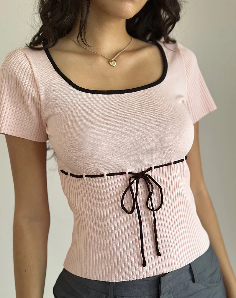 Frauke Top in Blush Pink with Black - Image 2