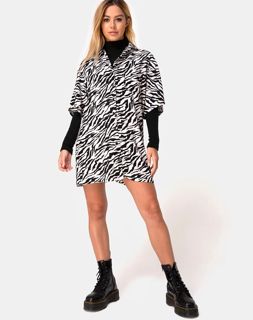 Fresia Mini Dress in 90's Zebra Black and White - Image 3