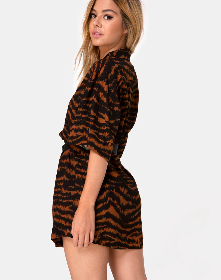 Fresia Mini Dress in Animal Drip Brown - Image 2
