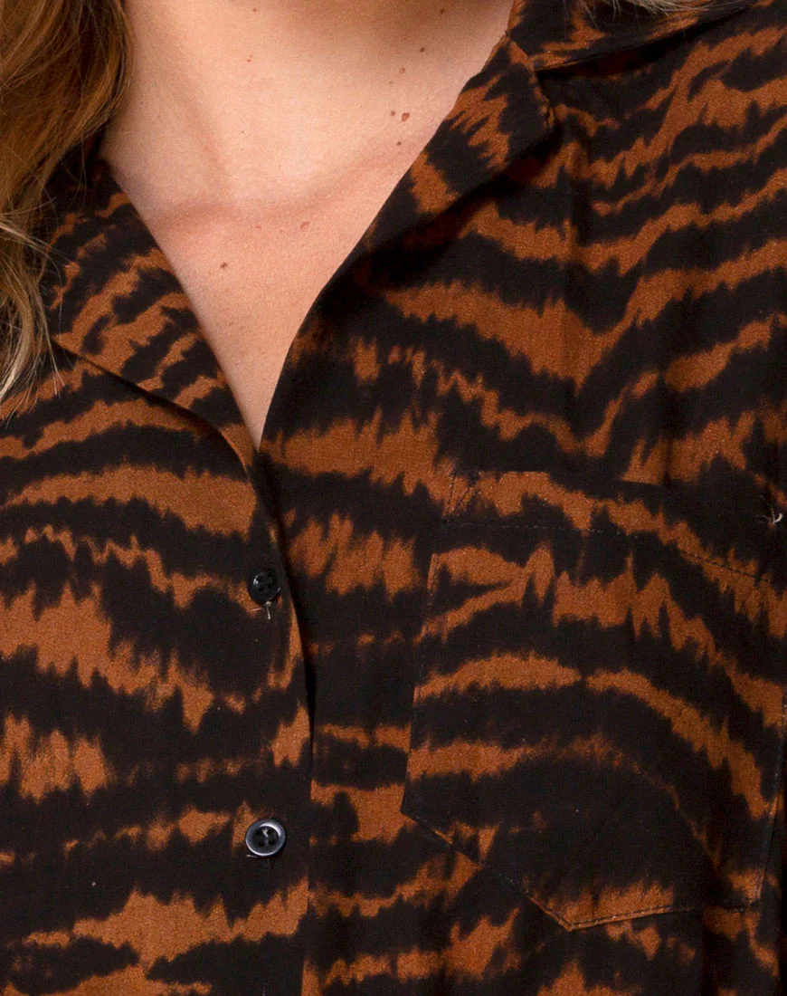 Fresia Mini Dress in Animal Drip Brown - Image 5