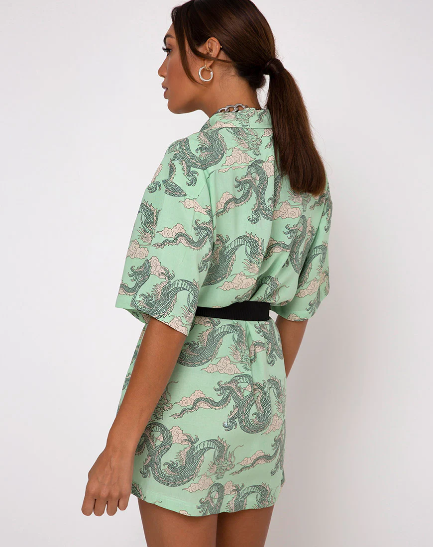 Fresia Dress in Chinese Dragon Neo Mint - Image 2