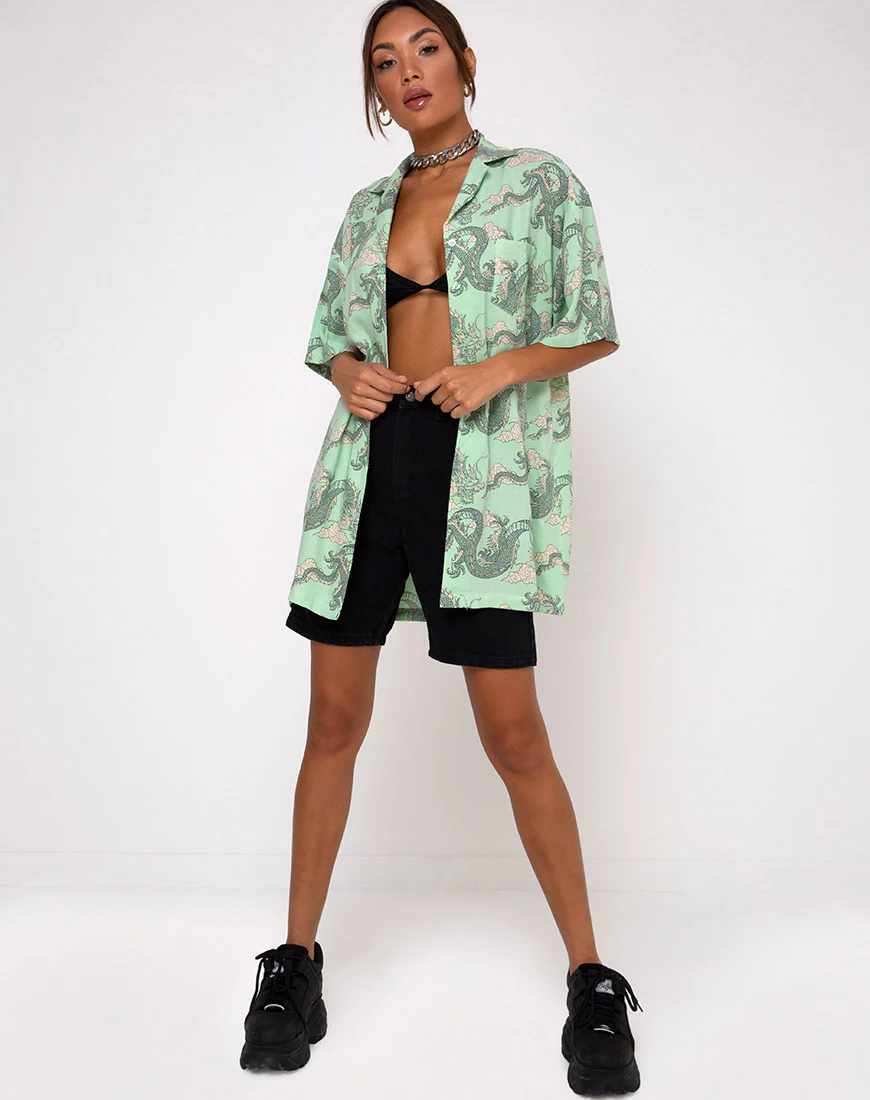 Fresia Dress in Chinese Dragon Neo Mint - Image 7