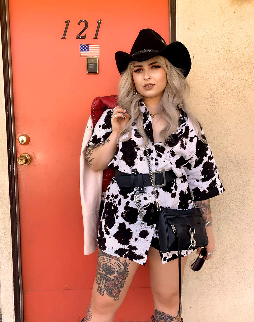 Fresia Mini Dress in Cow Hide Brown and White - Image 2
