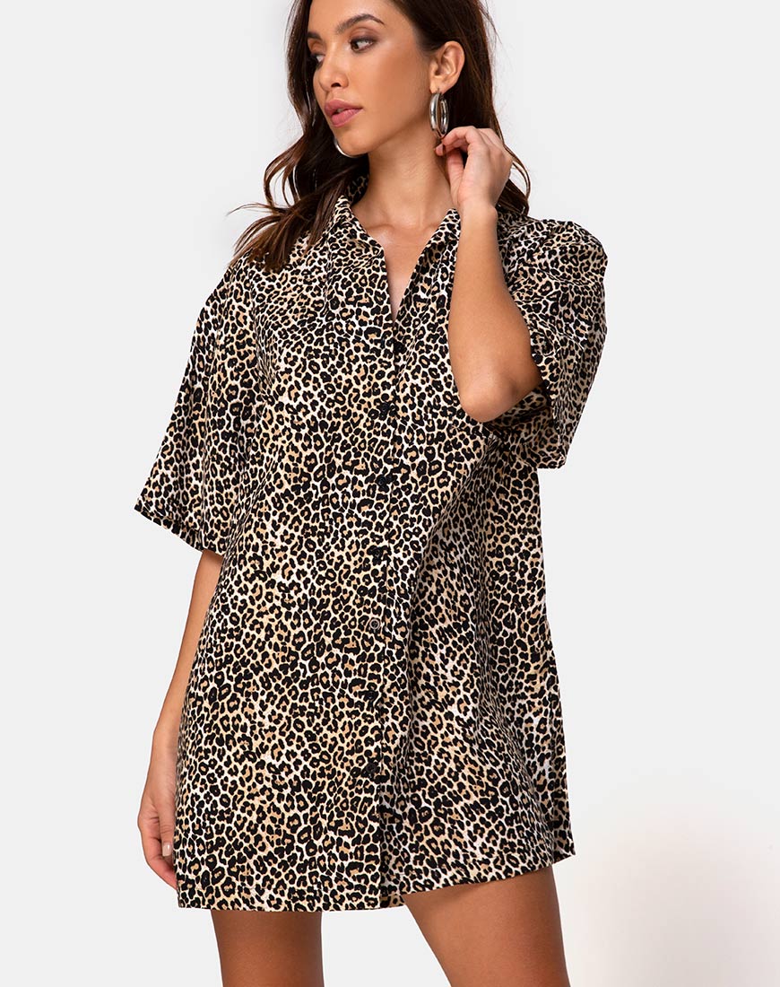 Fresia Mini Dress in Brown Rar Leopard - Image 2