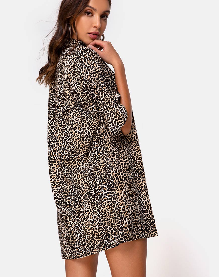Fresia Mini Dress in Brown Rar Leopard - Image 3