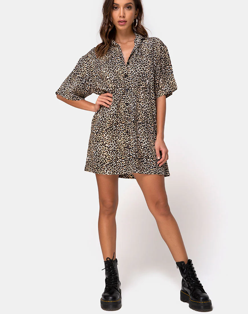Fresia Mini Dress in Brown Rar Leopard - Image 4