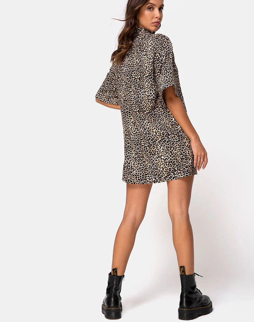 Fresia Mini Dress in Brown Rar Leopard - Image 5
