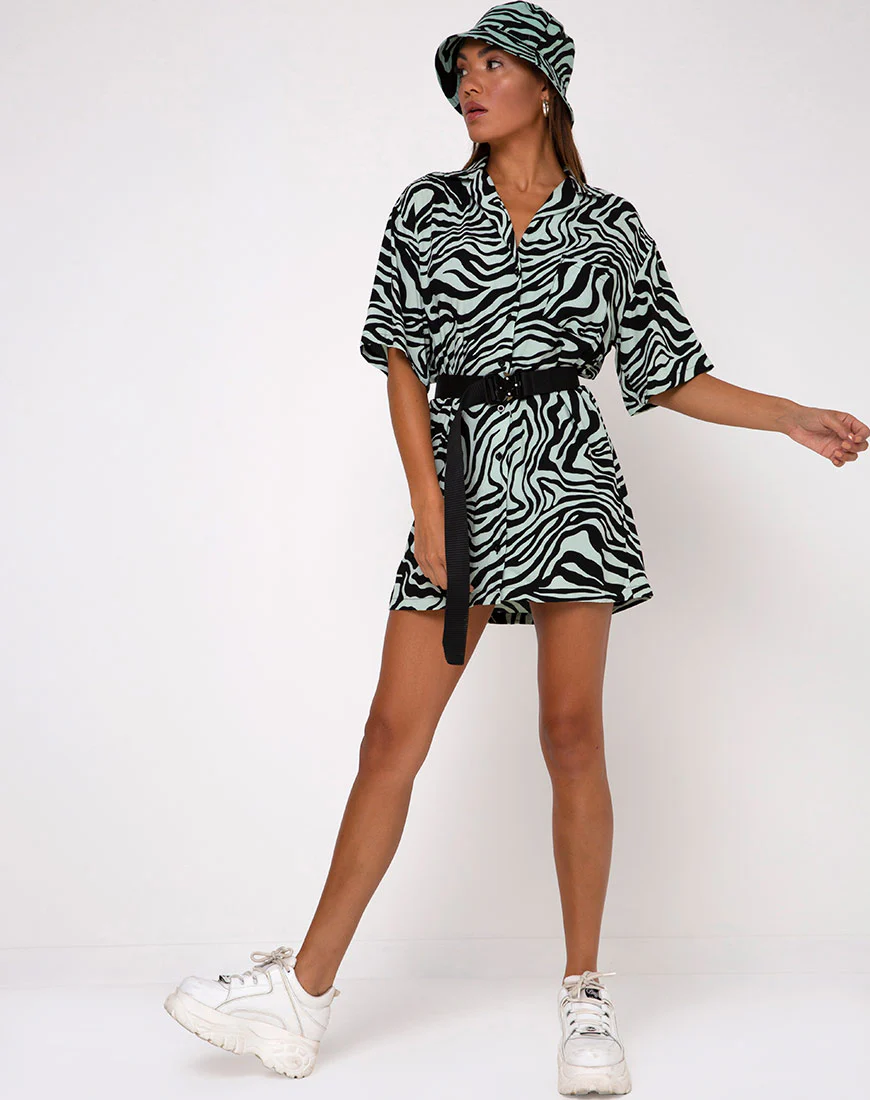 Fresia Shirt Dress in Wavey Zebra Mint - Image 3