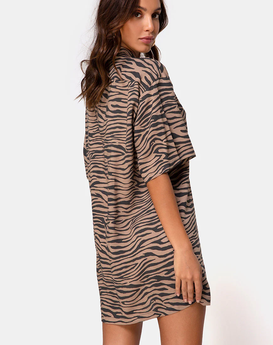 Fresia Mini Dress in Taupe Zebra - Image 3