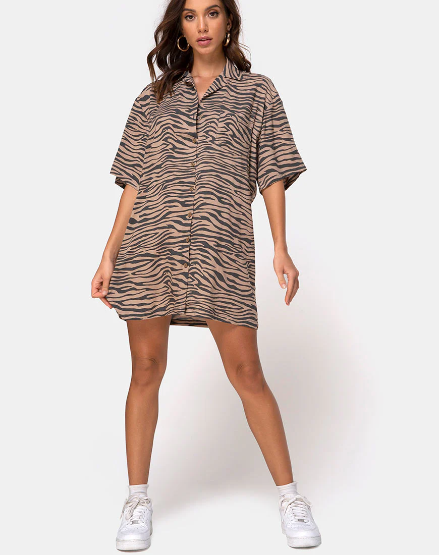 Fresia Mini Dress in Taupe Zebra - Image 4