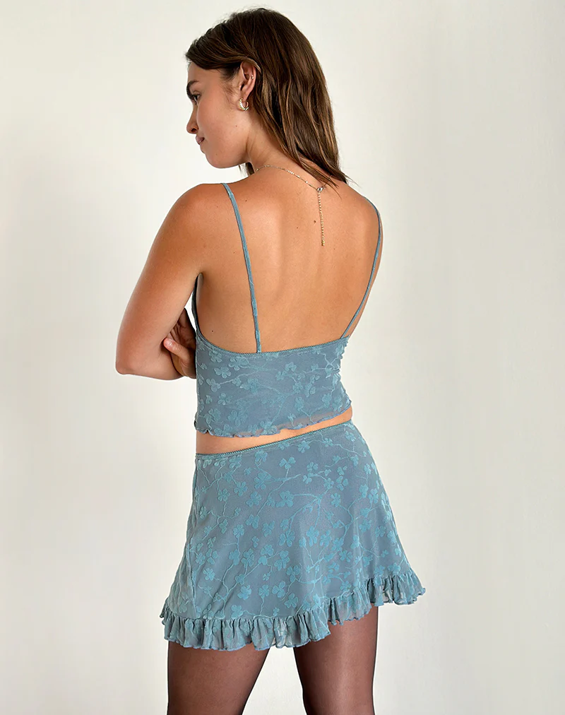 Fritia Mini Skirt in Grunge Floral Blue Grey - Image 5