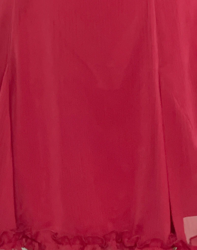 Fulvia Slip Mini Dress with Ruffles in Deep Red - Image 6
