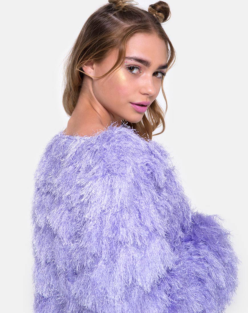 Fur Ball Jacket in Faux Fur Lilac - Image 2