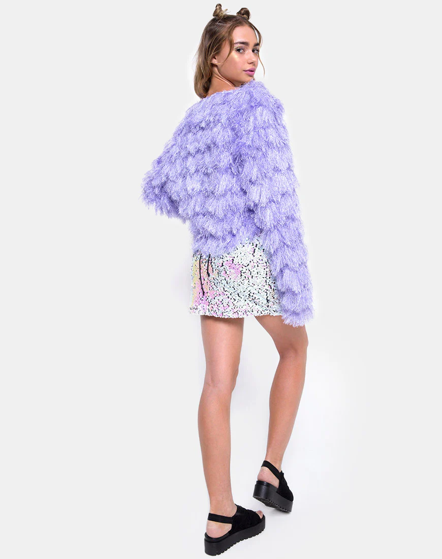 Fur Ball Jacket in Faux Fur Lilac - Image 4