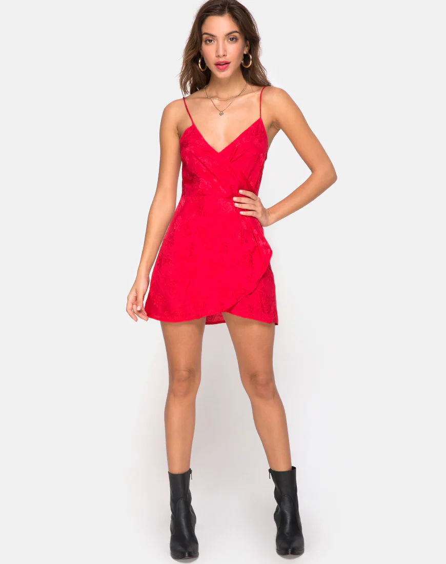 Furia Dress in Satin Rose Red - Image 3