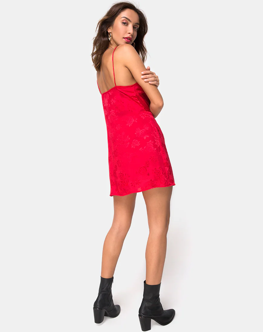 Furia Dress in Satin Rose Red - Image 4