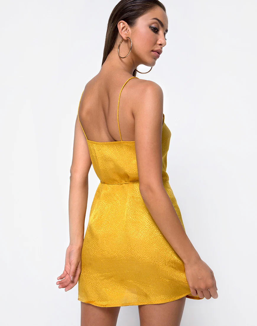 Furia Slip Dress in Satin Mustard - Image 4