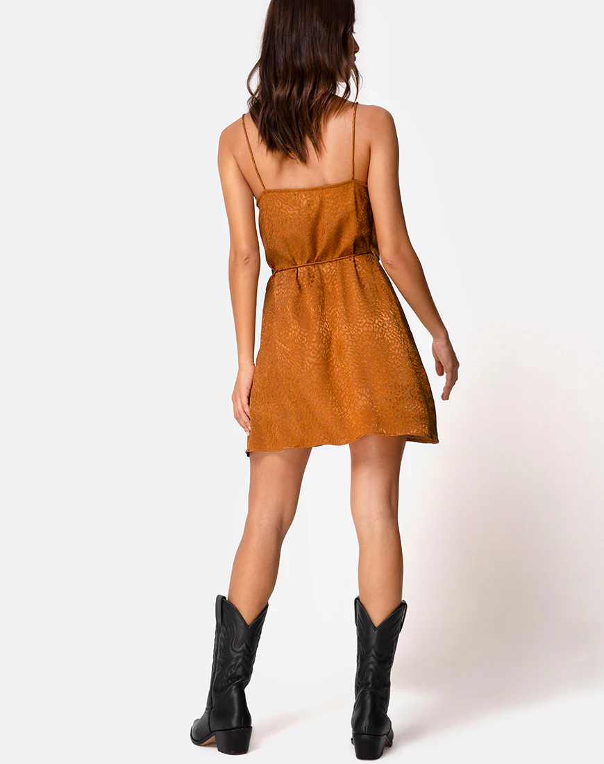 Furiosa Wrap Dress in Gold Satin Cheetah - Image 4