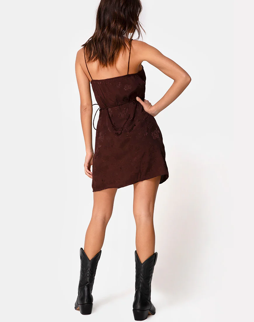 Furiosa Wrap Dress in Satin Rose Cocoa - Image 4