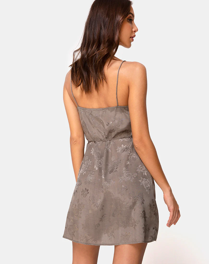 Furiosa Wrap Dress in Satin Rose Silver Grey - Image 2