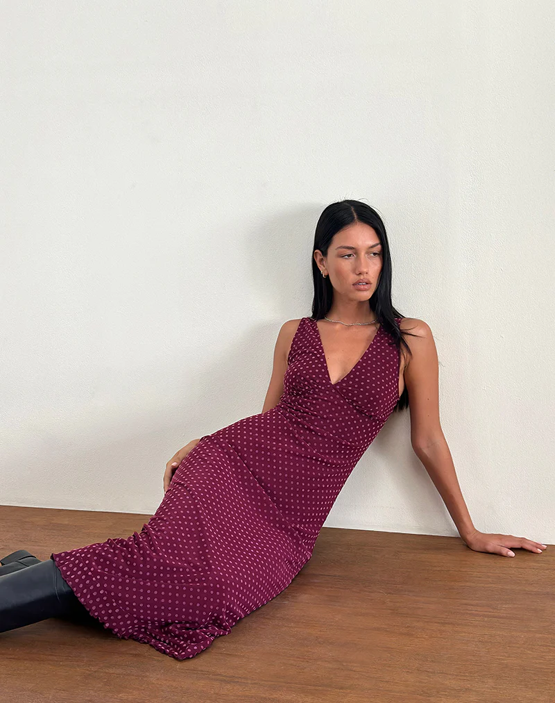 Gabriella Dress in Basic Polka Flock Berry - Image 2