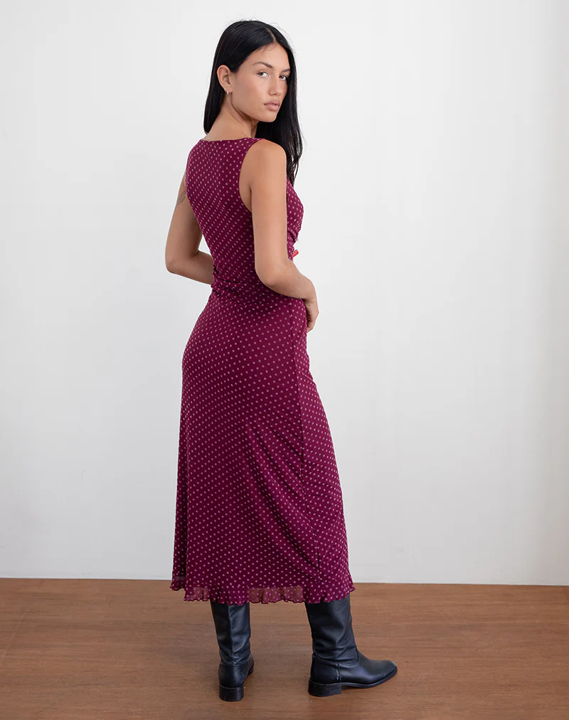 Gabriella Dress in Basic Polka Flock Berry - Image 4
