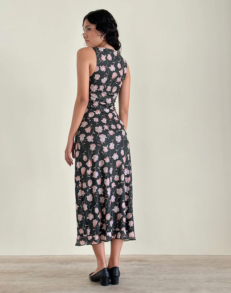 Gabriela Midi Dress in Falling Rose Jet Black - Image 4