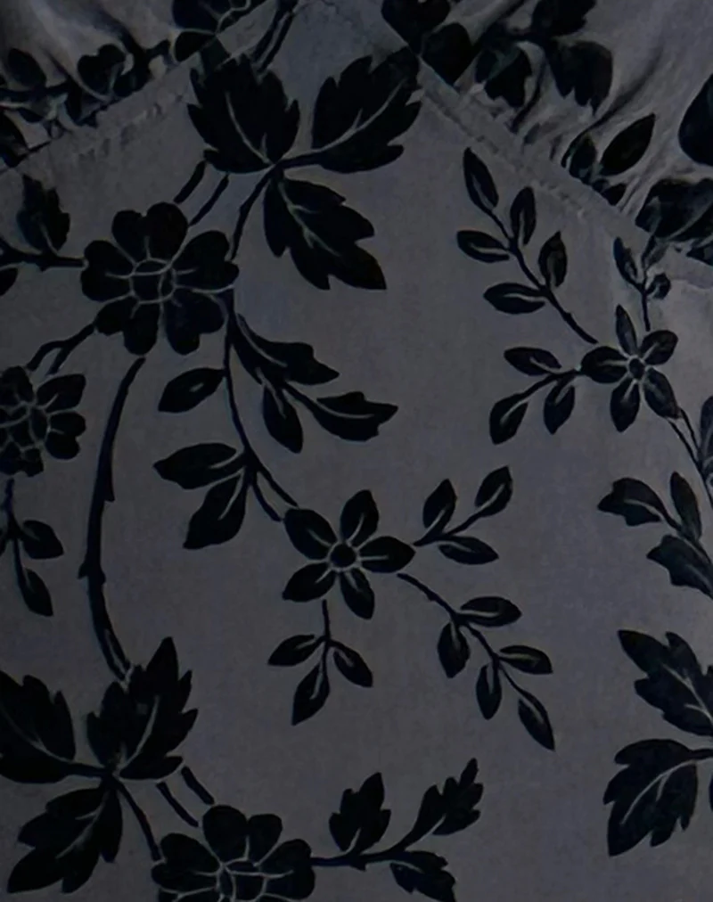 Gabriela Midi Dress in Vine Flocked Floral Ocean Storm - Image 6