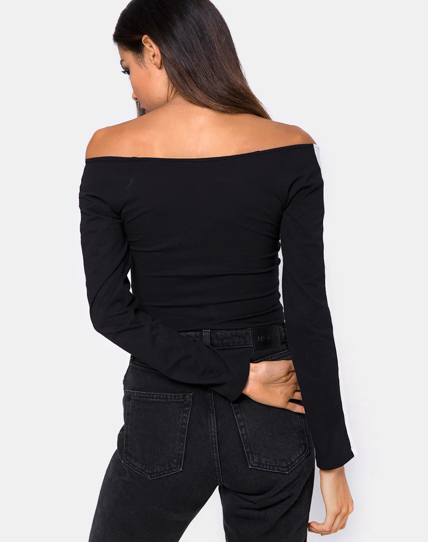 Gadice Off The Shoulder Bodice in Black with White Stripe - Image 2