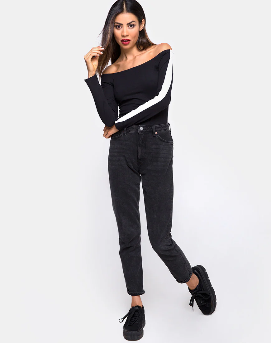 Gadice Off The Shoulder Bodice in Black with White Stripe - Image 3