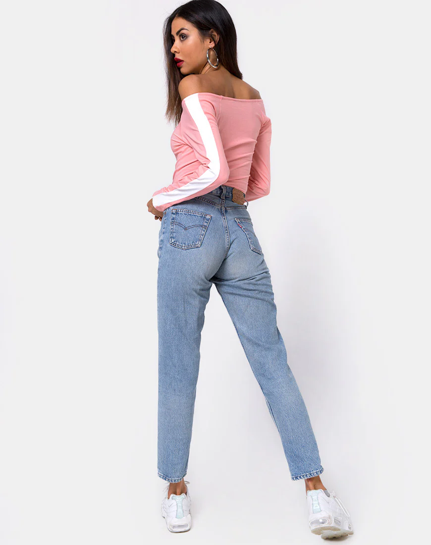 Gadice Off The Shoulder Bodice in Pale Pink with White Stripe - Image 4