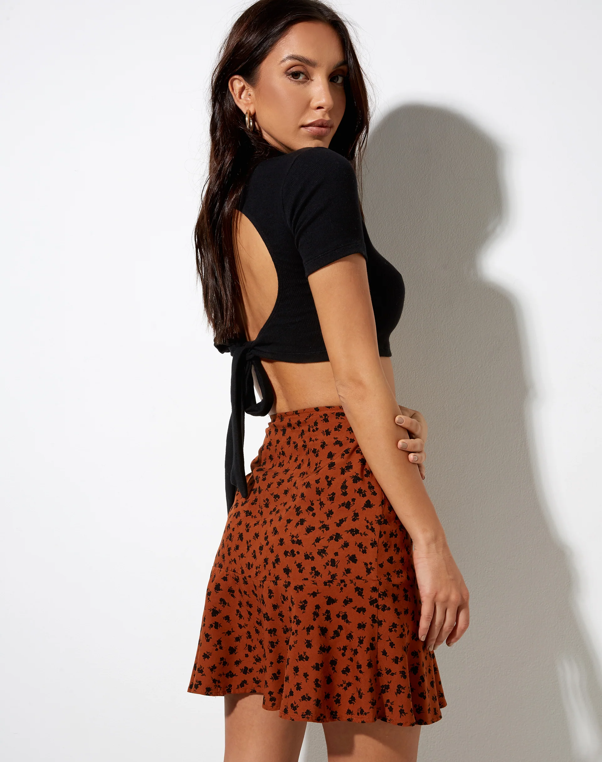 Gaelle Mini Skirt in Dainty Daisy Bombay Brown - Image 2