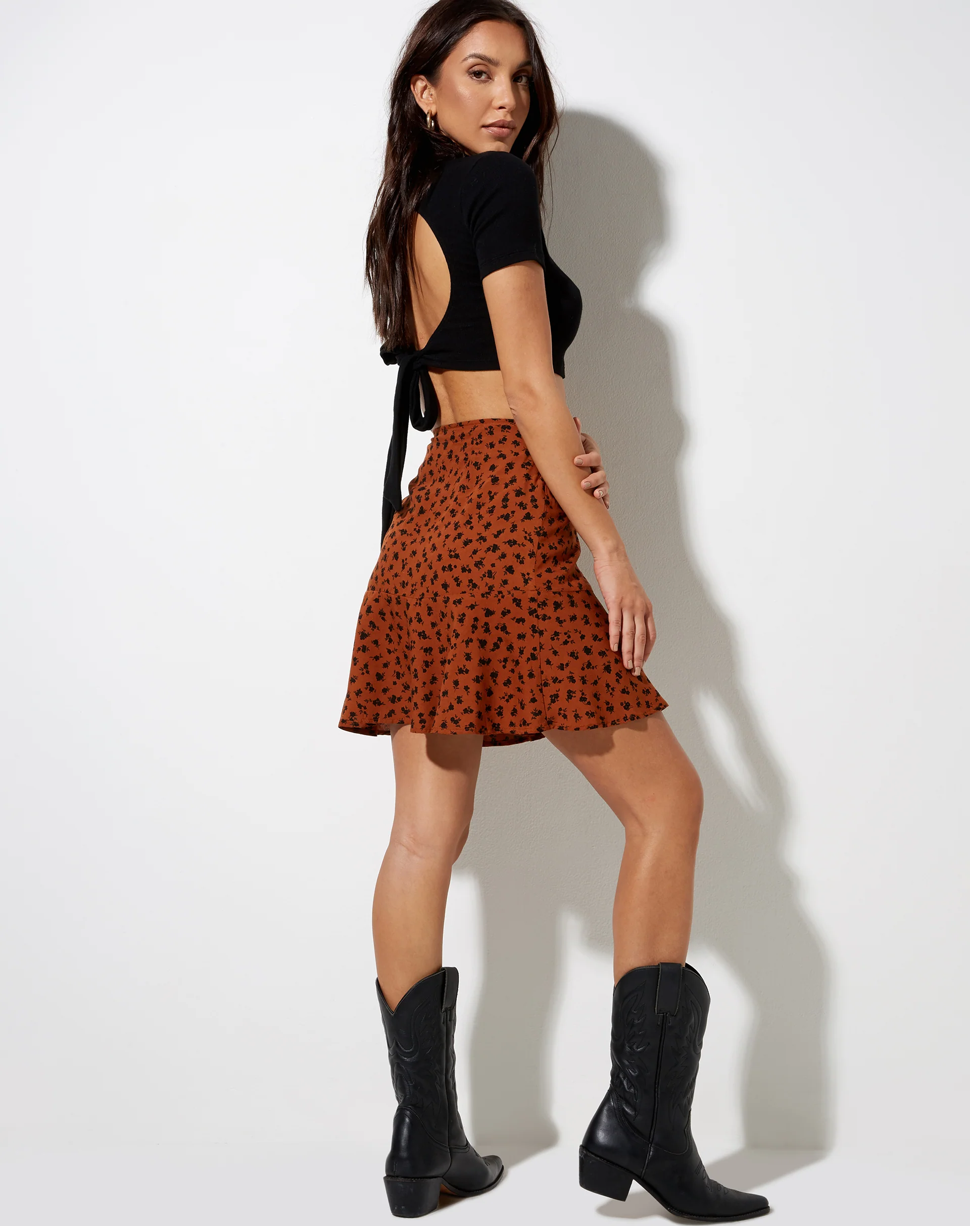 Gaelle Mini Skirt in Dainty Daisy Bombay Brown - Image 4