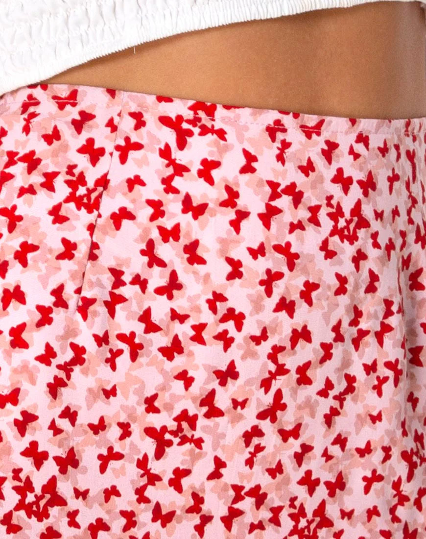Gaelle Mini Skirt in Ditsy Butterfly Peach and Red - Image 5