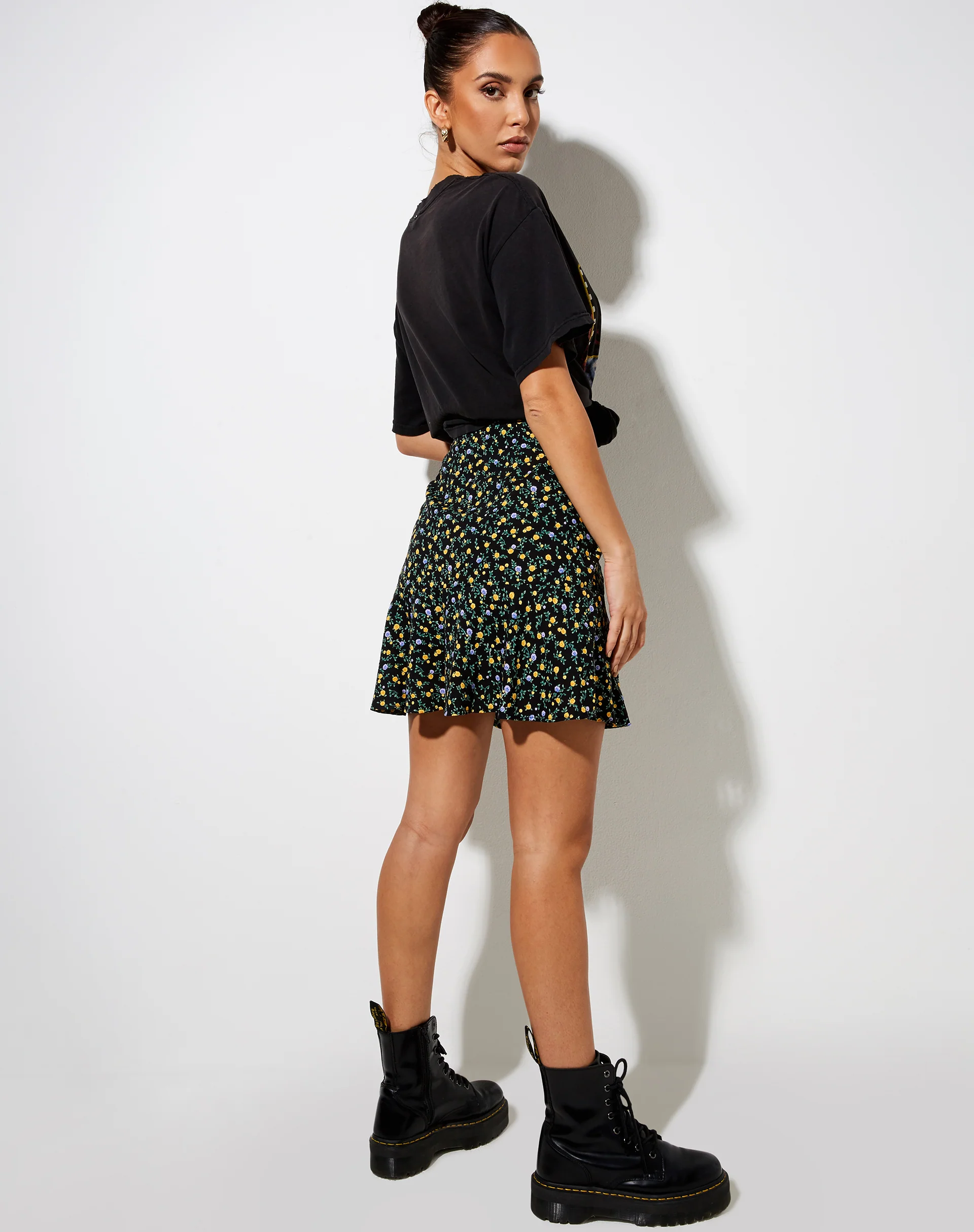 Gaelle Skater Skirt in Flowing Flower Black - Image 2