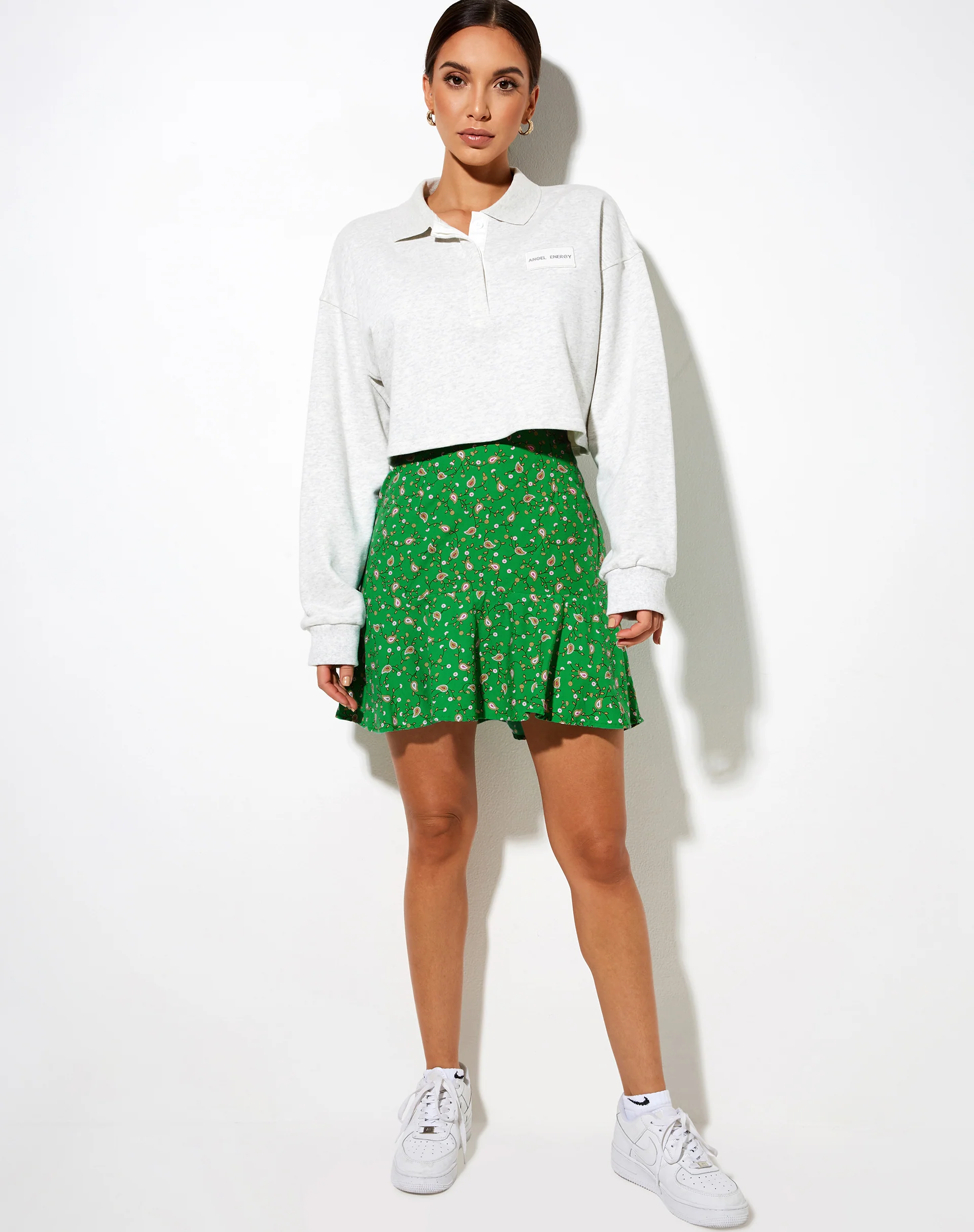 Gaelle Mini Skirt in Paisley Fun Green - Image 3