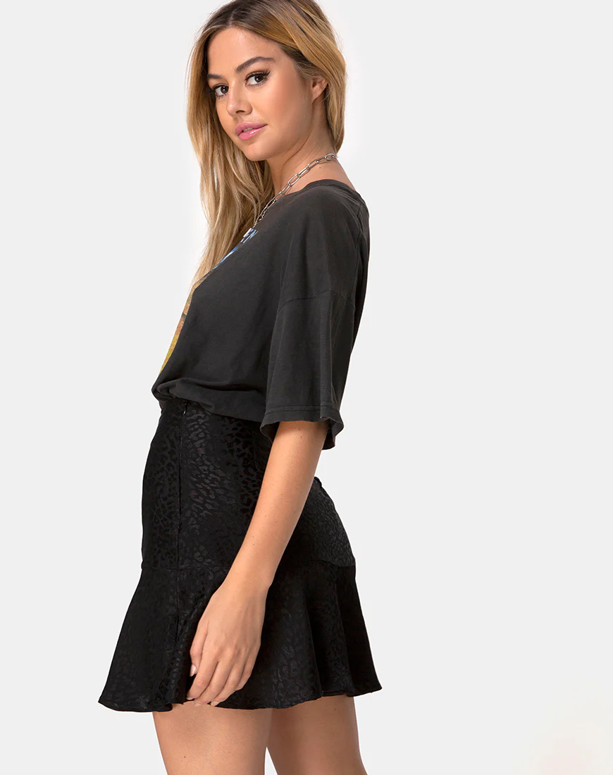 Gaelle Skater Skirt in Satin Cheetah Black - Image 2