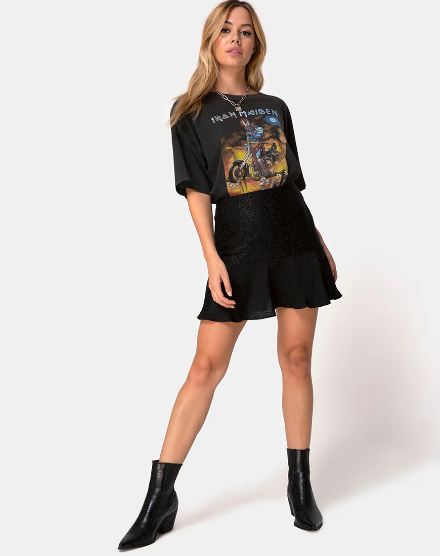 Gaelle Skater Skirt in Satin Cheetah Black - Image 3