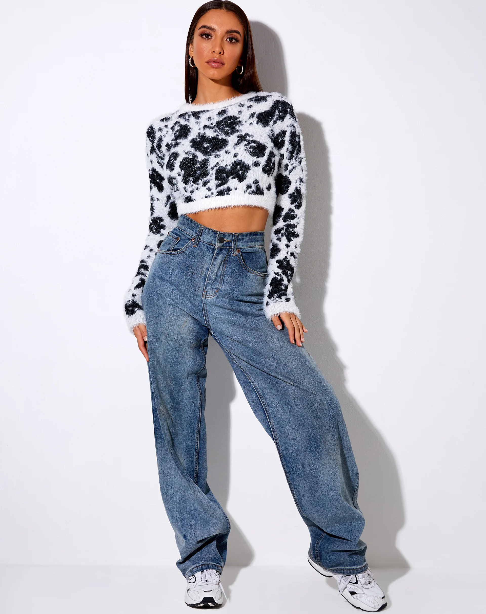 Gail Jumper in Fluffy Knit Cow Hide Black and White - Image 4