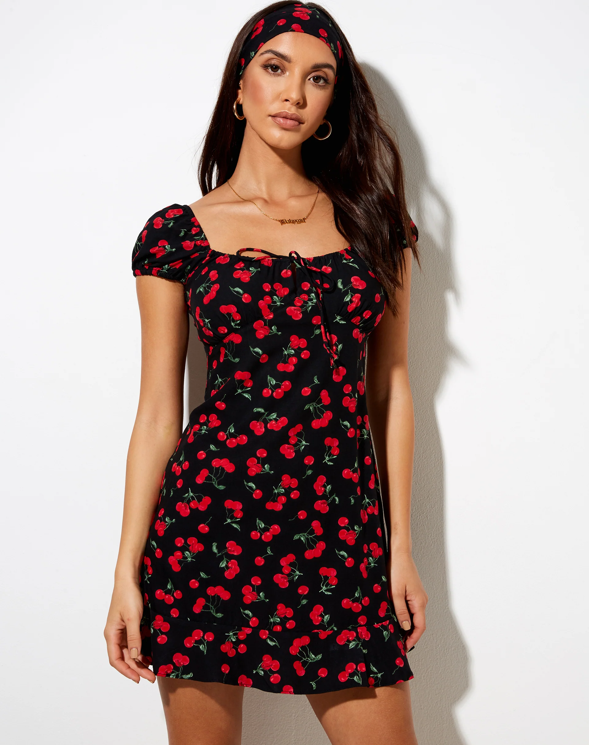 Galaca Mini Dress in Cherries Black - Image 3