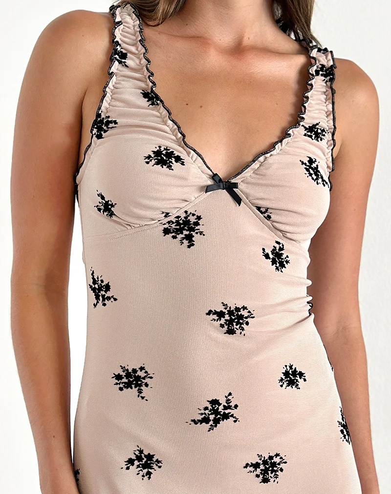 Gandira Midi Dress in Cluster Ditsy Floral Flock Nude - Image 4