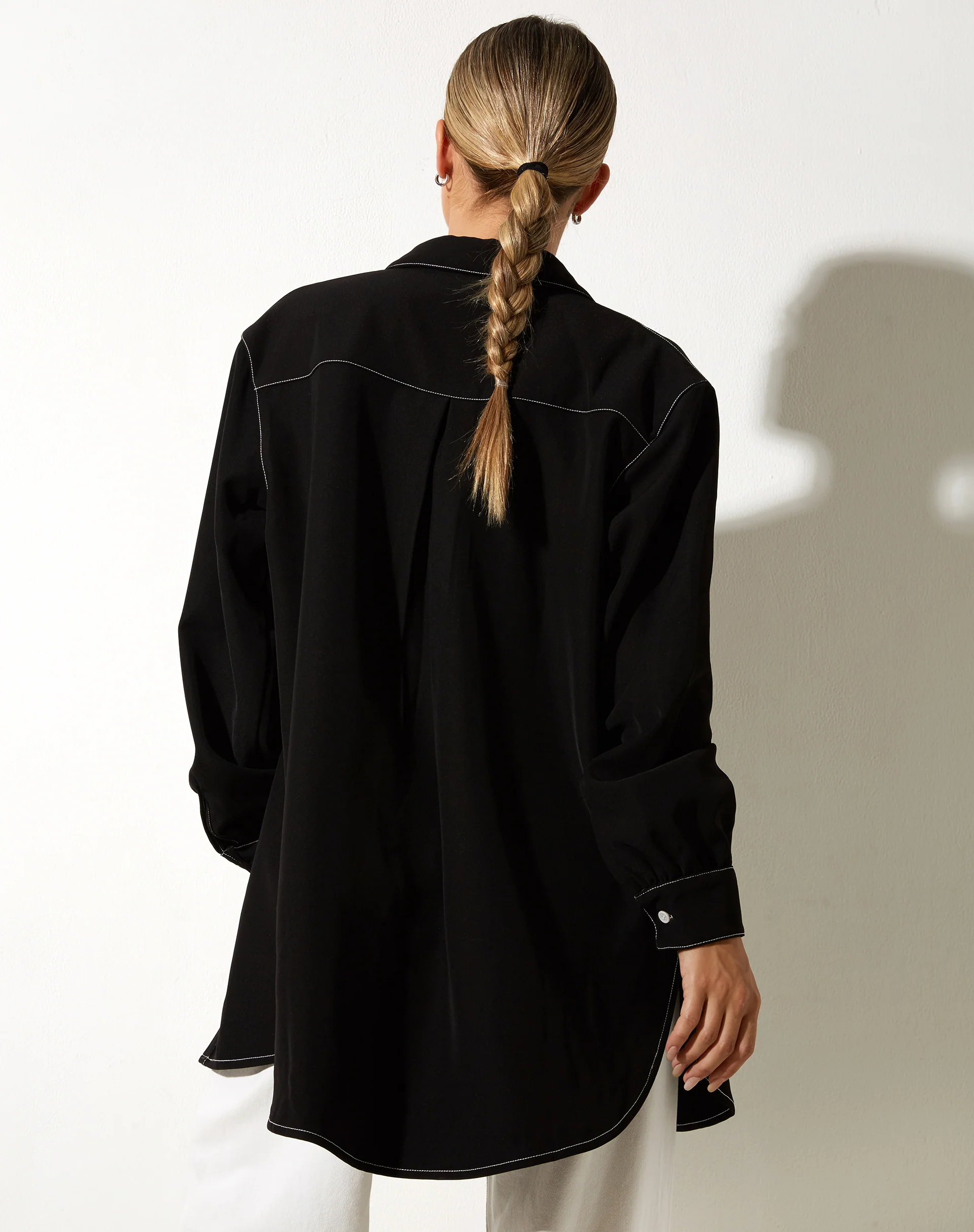 Gane Shirt in Black with White Stitch - Image 2