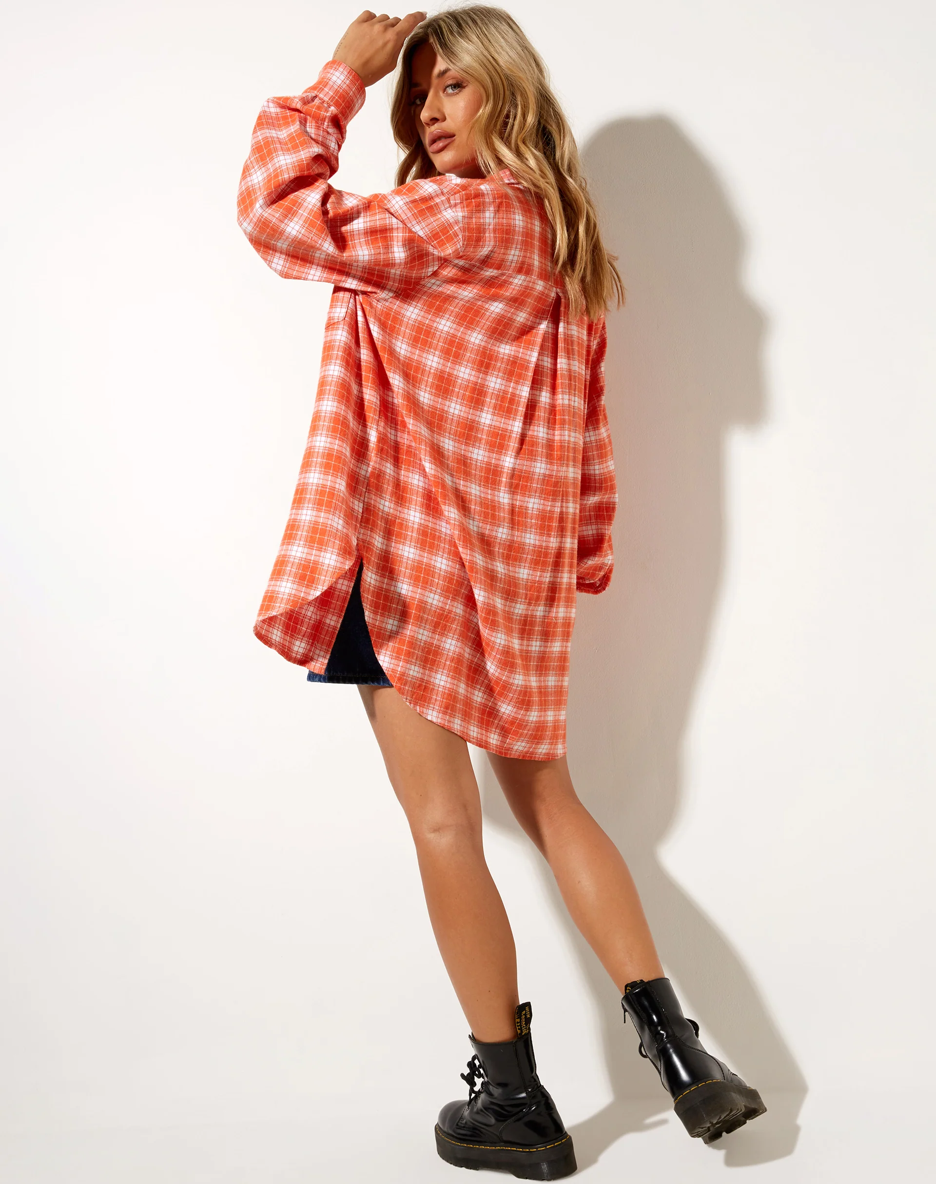 Gane Shirt in Check Orange White - Image 5