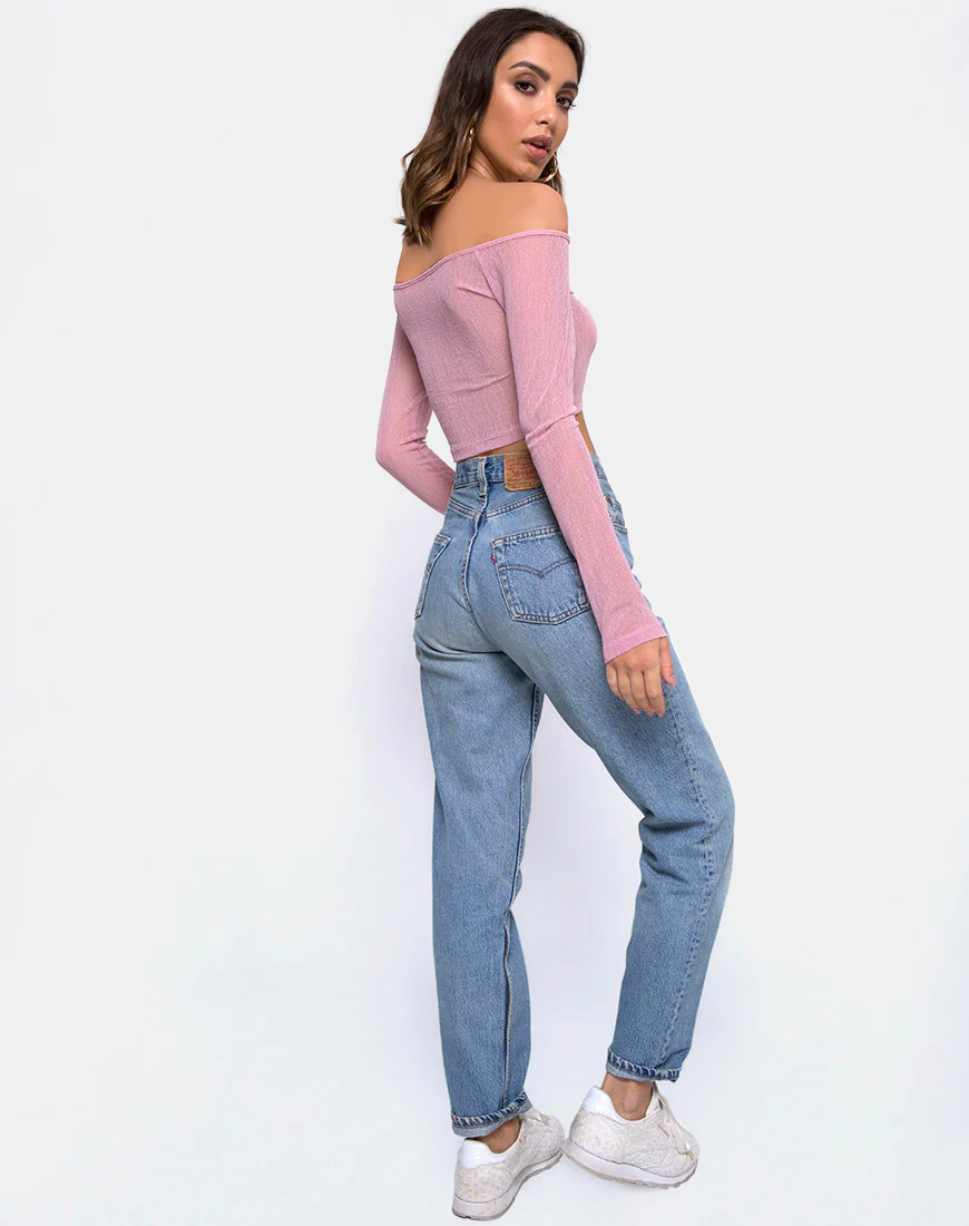 Ganida Crop Top in Sheer Knit Blush - Image 4