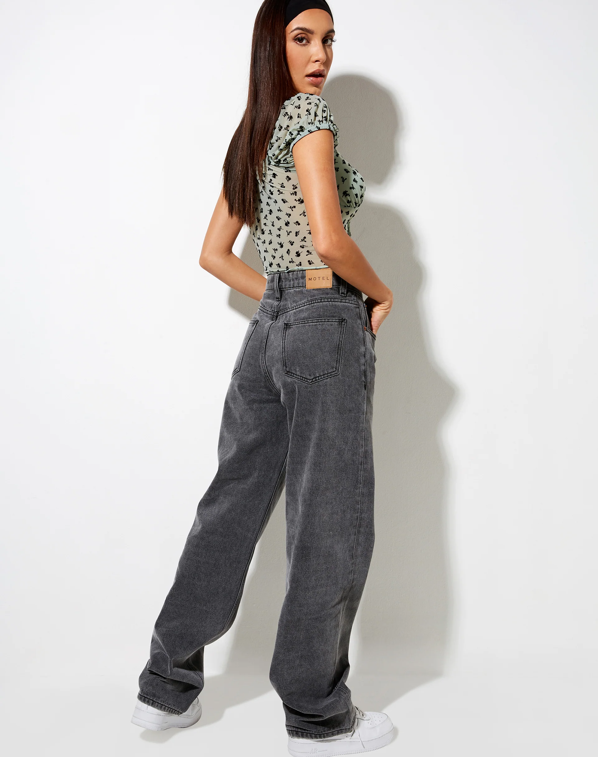 Ganika Crop Top in Sage Flower Buds Black Flock - Image 2